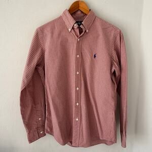 Ralph Lauren Custom Fit Oxford Shirt size M Orange and Blue Gingham Long Sleeve